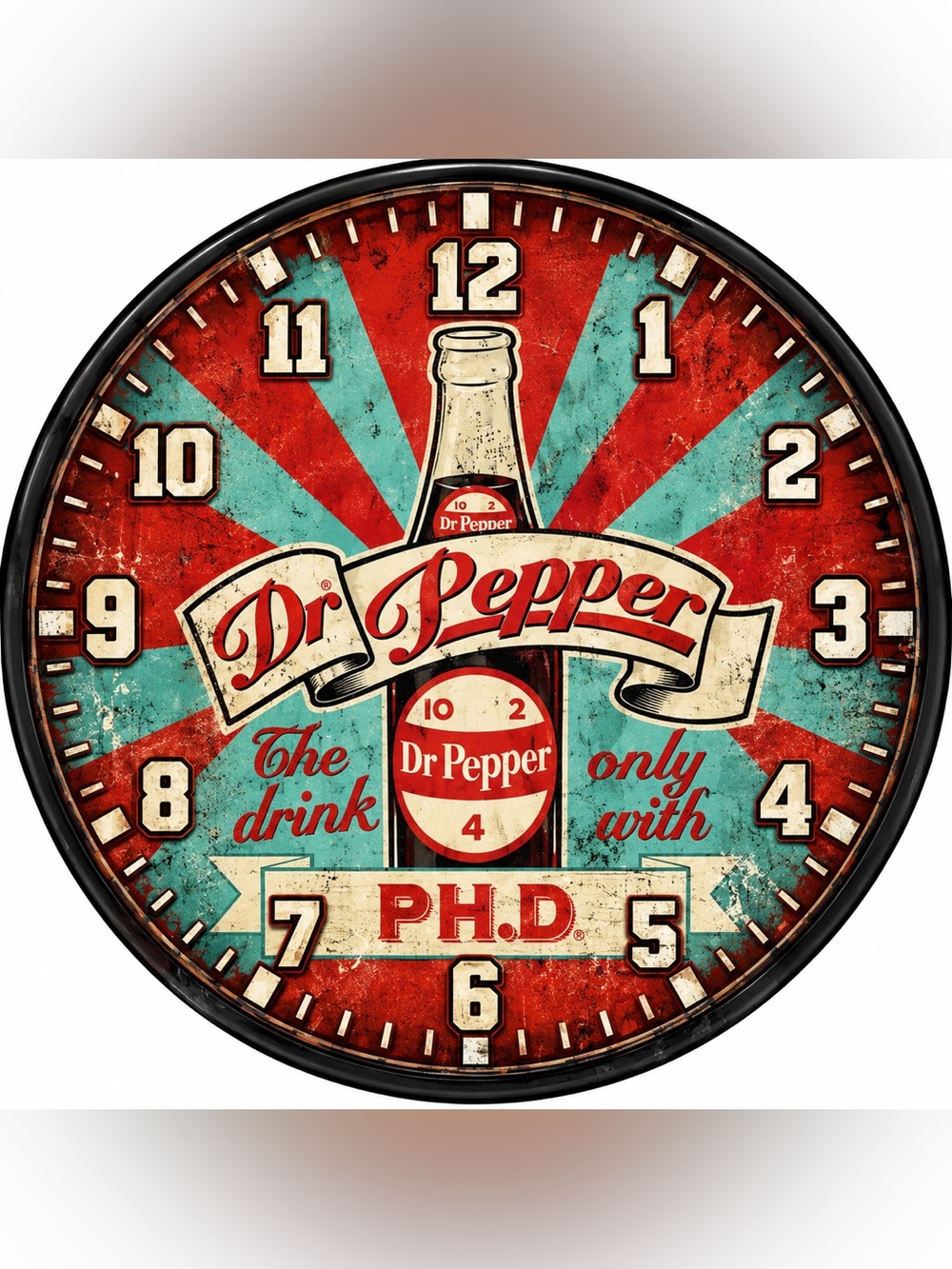 Vintage Bottle Wall Clock - Red & Teal Home Wall Decor